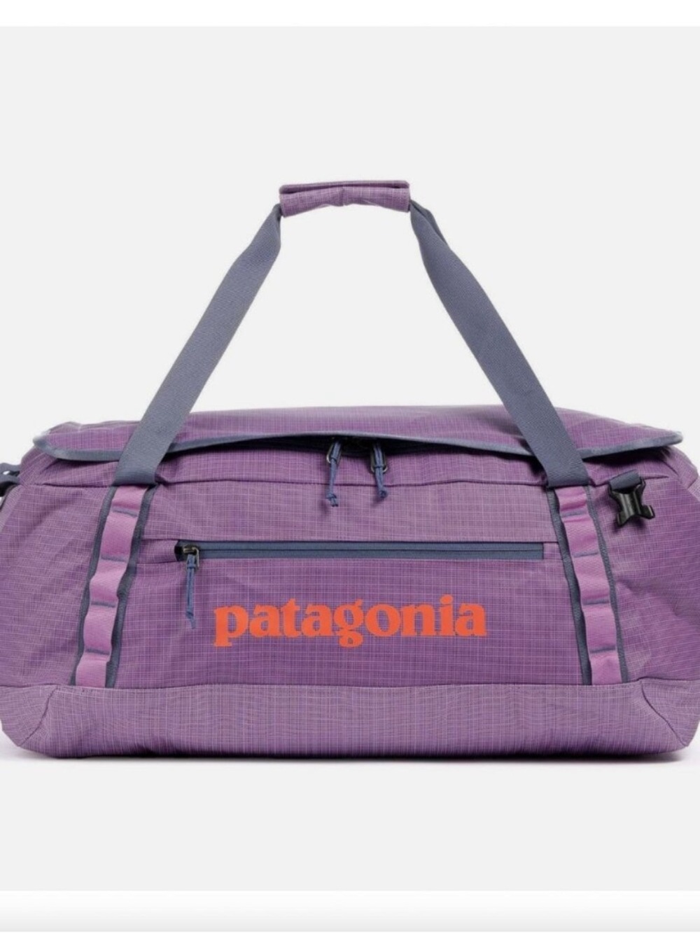 100 L Patagonia Purple Duffel with Orange Logo